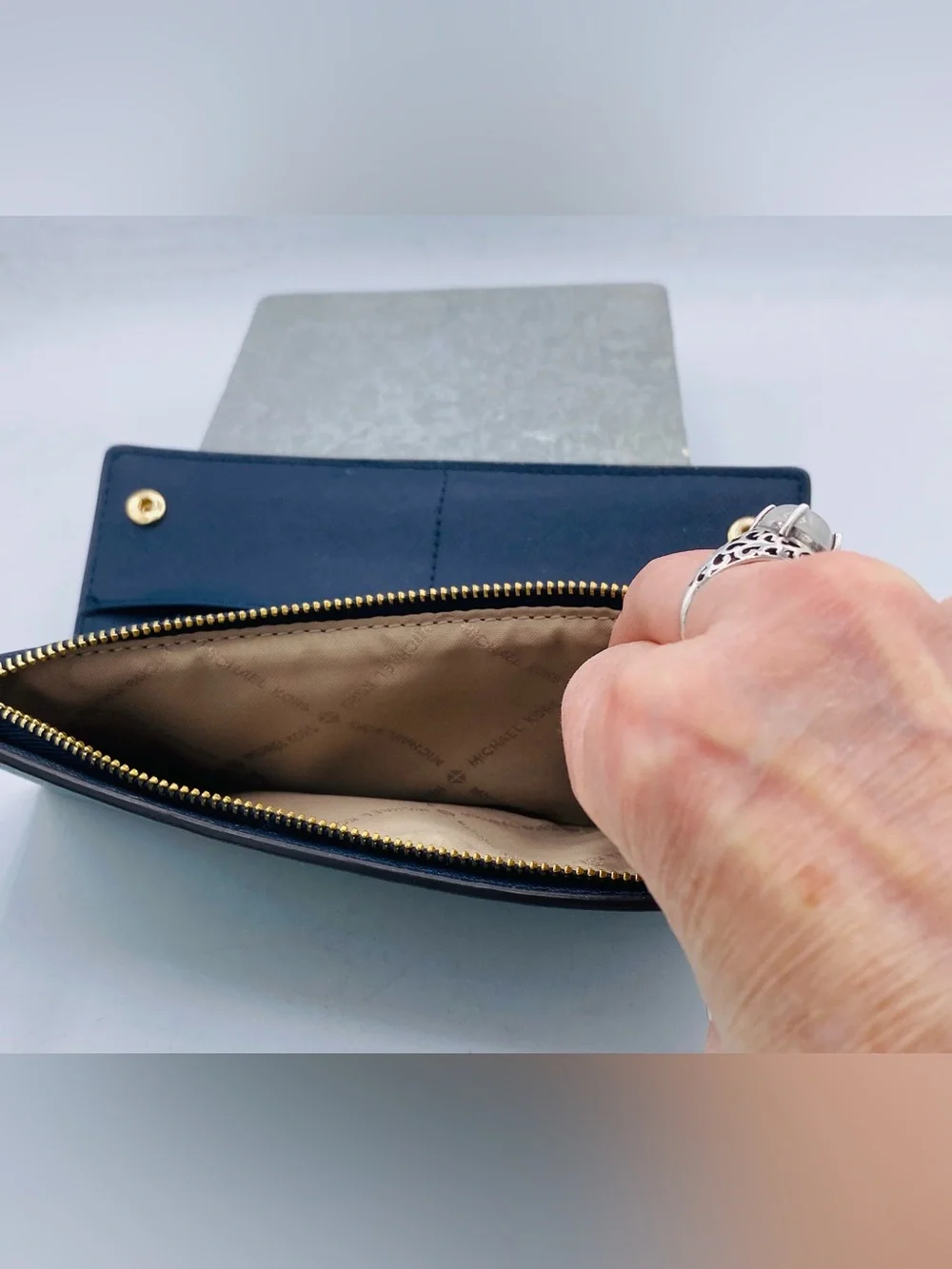 Michael Kors Teal Saffiano Leather Jet Set Travel Wallet with Gold Logo